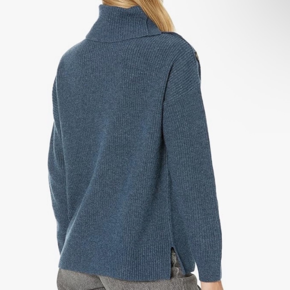 Madewell Wool Blend Sweater Size XL Button Shoulder Turtleneck Blue